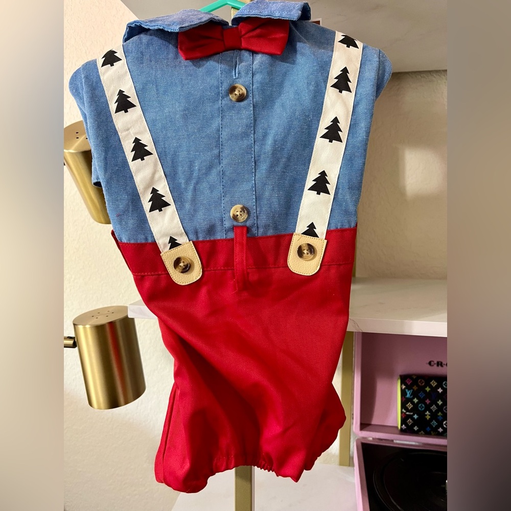 NWT Dog Christmas Outfit With Suspenders and Bow Tie